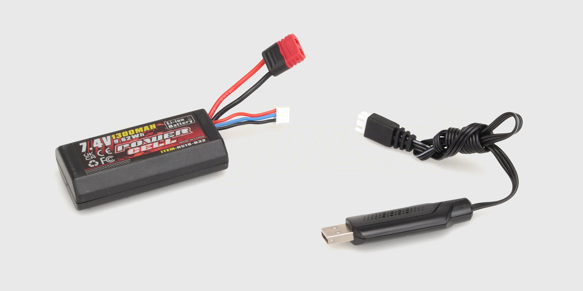 Genopladeligt batteri og USB-oplader til Hurricane fjernstyret bil.