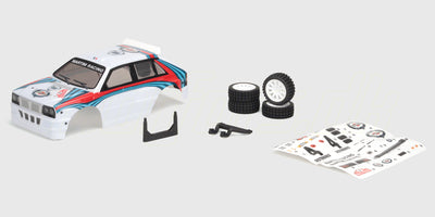 HyperGo Drift Rally karrosseri i rød og sort med detaljerede klistermærker til fjernstyrede biler.