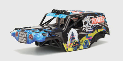 Sort og grønt karrosseri til Hurricane XL Monster Truck med aggressive detaljer til fjernstyret bil.