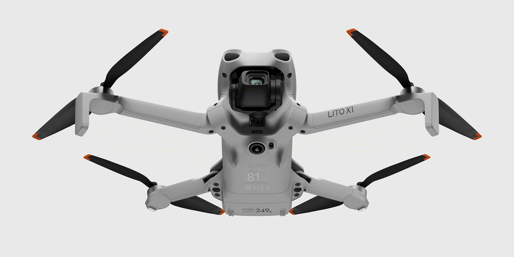 DJI Lito X1 set skråt nedefra med udfoldede propelarme