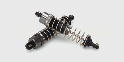 To sæt blå Tornado aluminiums-støddæmpere med sorte fjedre til HBX fjernstyret bil.