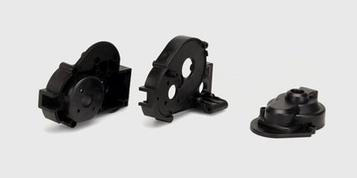 Sort gearkassehus i plast til Hammer fjernstyret bil, vist på hvid baggrund.