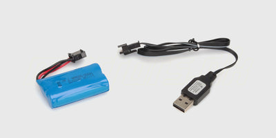 Genopladeligt batteri og USB-ladekabel til fjernstyret Huina 1579 rendegraver.