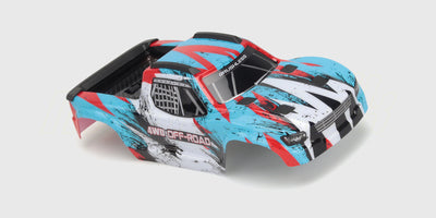 Rødt HyperGo Brushless karosseri med sorte detaljer og hvid grafik til fjernstyret bil.