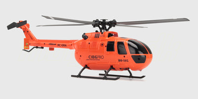 Grå fjernstyret C186 helikopter med single rotor og realistisk BO-105 design set skråt forfra.