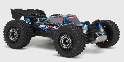 Blå HyperGo Buggy 3S fjernstyret bil med offroad-dæk og robust karrosseri vist fra siden på hvid baggrund.