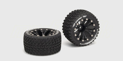 To sorte ST-Hummer offroad-hjul med sorte fælge og grove dækmønstre til fjernstyrede biler.