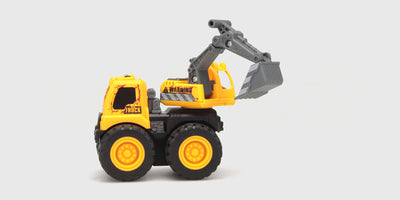 Gul Micro Monster friktionsbil med store hjul og robust design til leg på alle overflader.