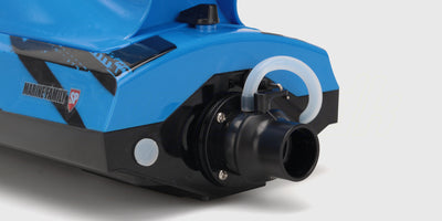 Gul Krait Brushless Racing Boat med jet-drive og fjernstyring vist på hvid baggrund.