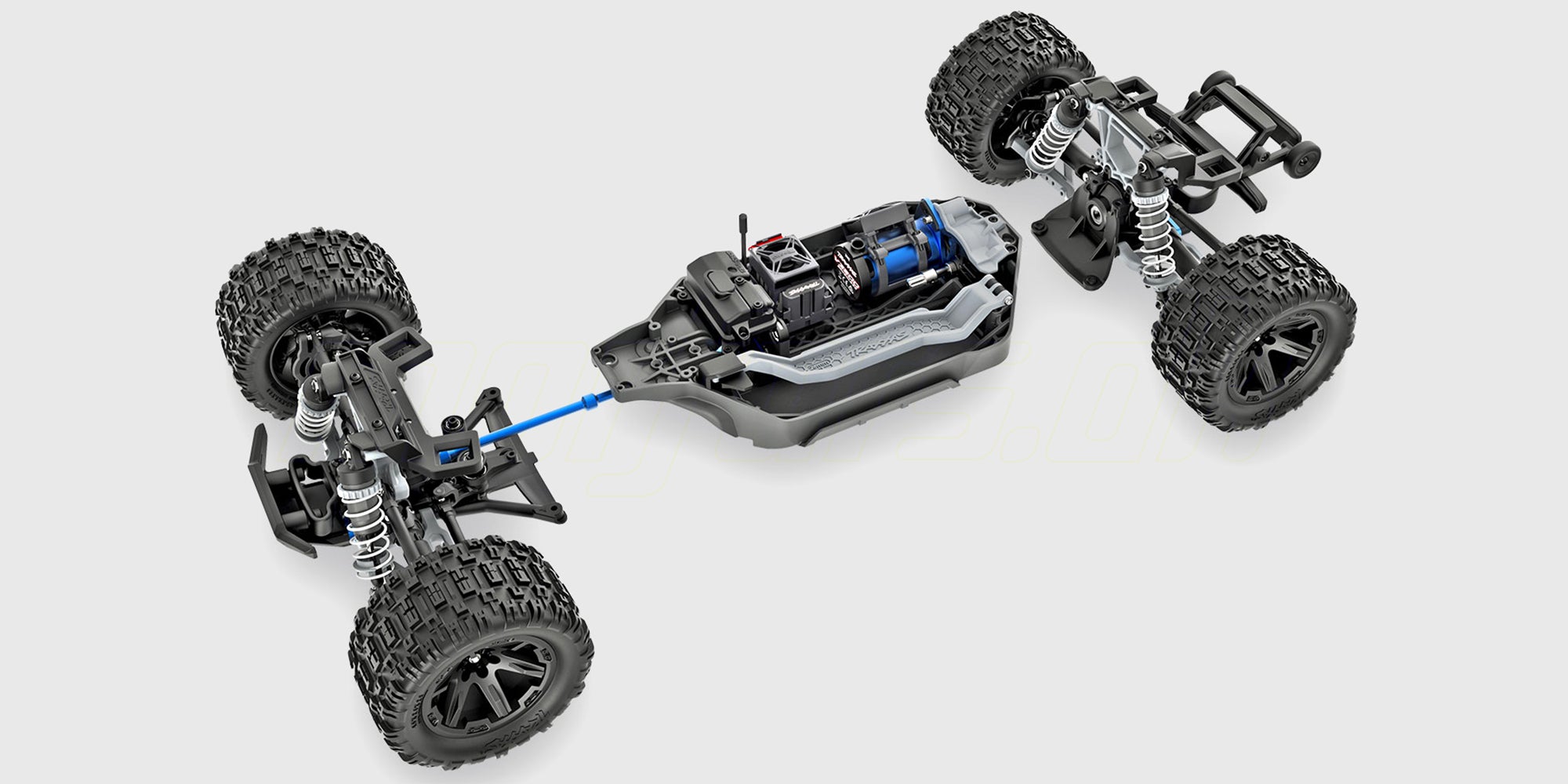 Chassis på Traxxas Rustler 4x4 Brushless VX3 uden karosse