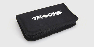 Traxxas toolkit værktøjssæt med unbrakonøgler og topnøgler i en foret sort taske til fjernstyrede biler.