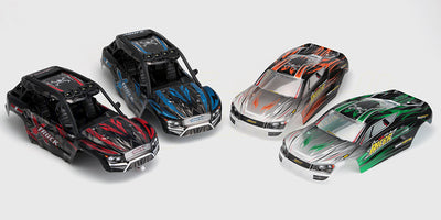 Rødt Spirit Body karrosseri til fjernstyret truck set fra siden på hvid baggrund.