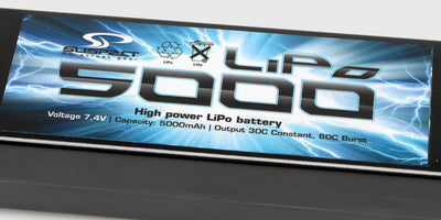 Kraftfuldt 5000mAh 7,4V LiPo batteri med TRX-stik til fjernstyrede biler og modeller.