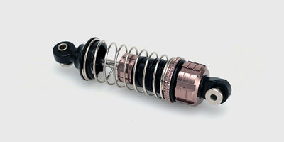 To blå Hurricane upgrade olie-støddæmpere i metal til optimering af affjedring på fjernstyrede biler.